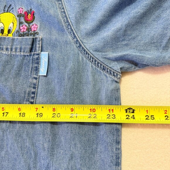 Looney Tunes Women Embroidery Tweety Bird Button Short Sleeve Blue Shirt 14W/16W - Picture 8 of 9